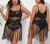 Plus Size Cut-Out Tassel Crochet Dress Cover-Up(only