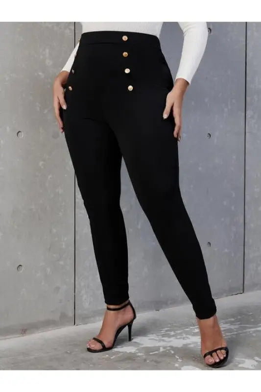 Plus Size Decorative Button Skinny Pants (1XL-5XL) - Casual