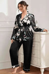Plus Size Floral Belted Robe and Pant Pajama Set - Sets