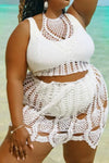 Plus Size Halter Neck Knitted Sheer Swim Cover-Up Set