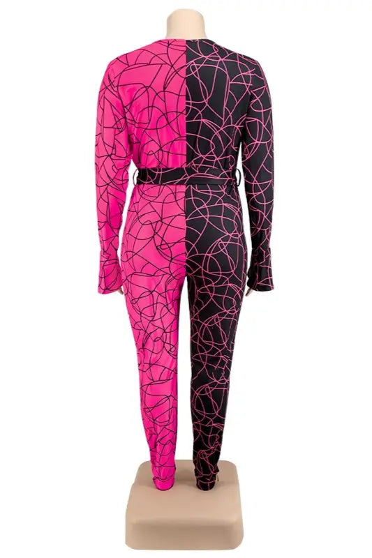 Plus Size In Love With Swirls Belted Jumpsuit (XL-5XL)