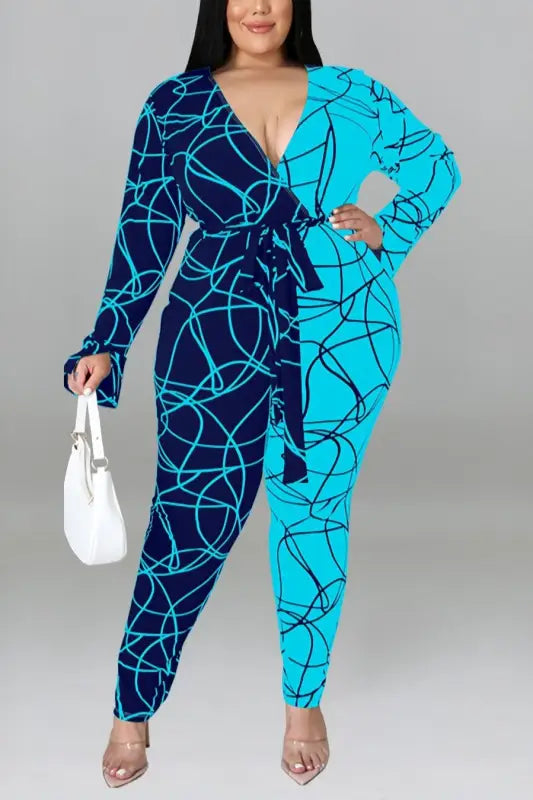 Plus Size In Love With Swirls Belted Jumpsuit (XL-5XL) - XL
