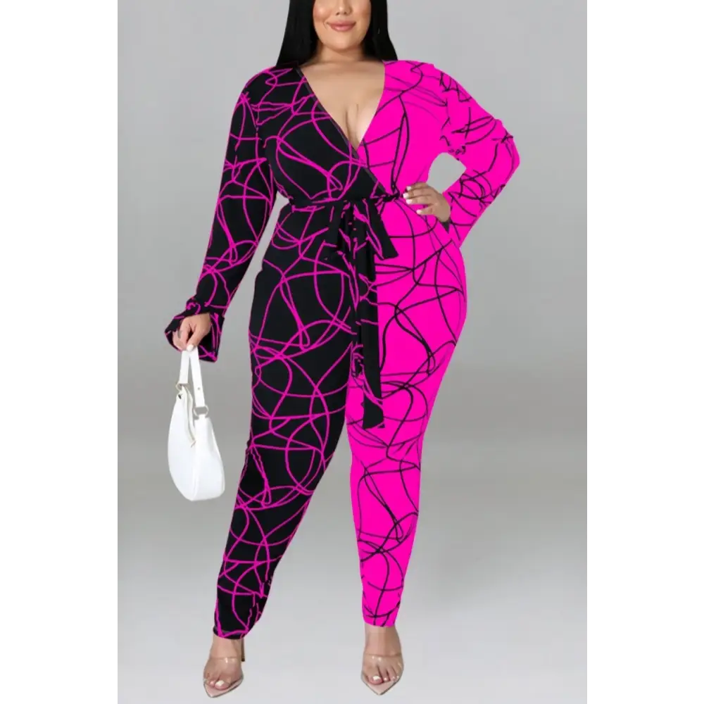 Plus Size In Love With Swirls Belted Jumpsuit (XL-5XL) - XL