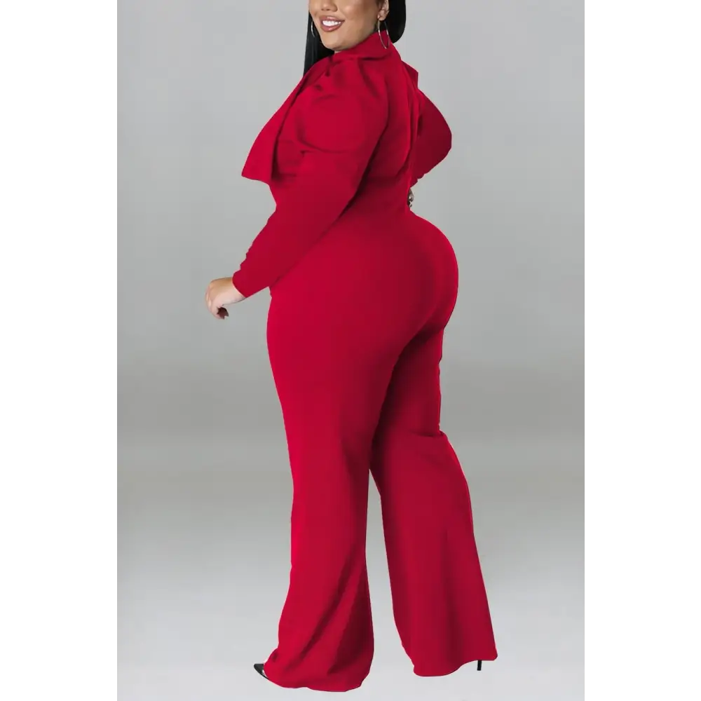 Plus Size In The Office Stretch Bow Zip - Up Jumpsuit