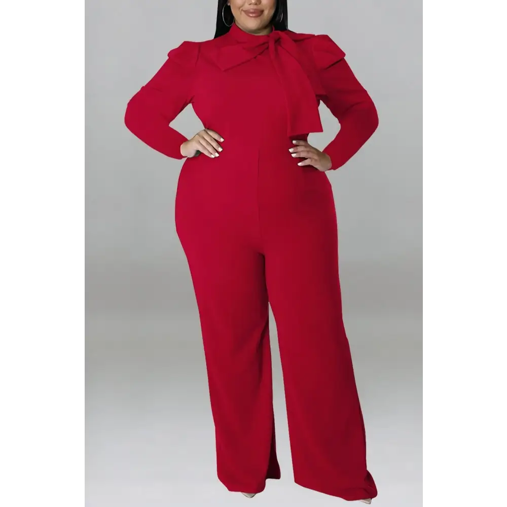 Plus Size In The Office Stretch Bow Zip - Up Jumpsuit - XL