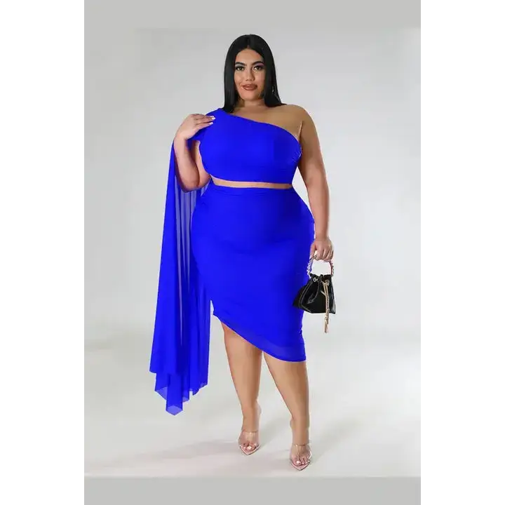 Plus Size It’s All In The Timing Crop Top Midi Skirt Set