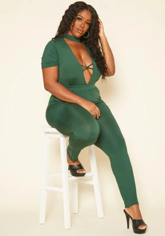 Plus Size Jumping In Time Deep V-Neck Jumpsuit - 1XL