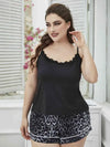 Plus Size Lace Trim Scoop Neck Cami and Printed Shorts