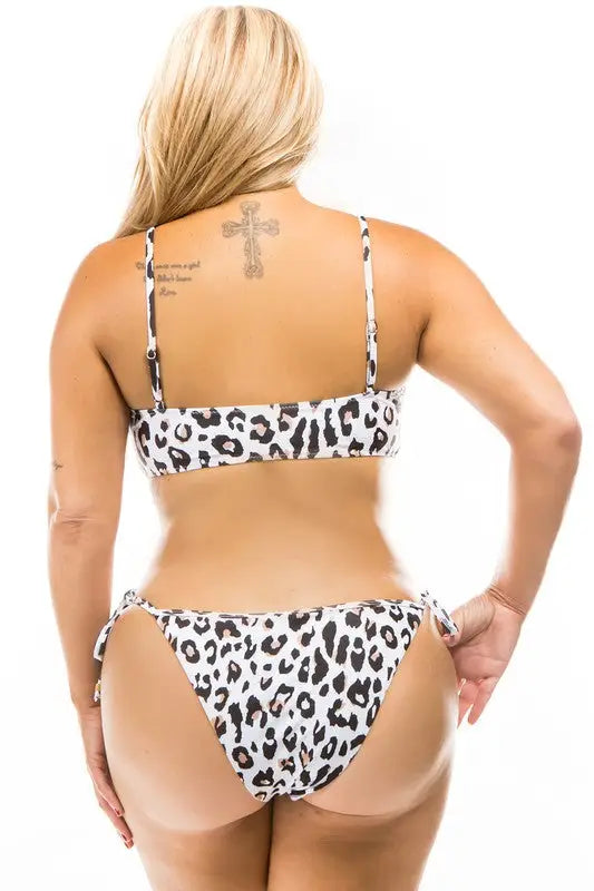 Plus Size Leopard Print Tie Up Bikini Set - Bikinis