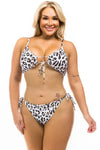 Plus Size Leopard Print Tie Up Bikini Set - White / 1XL