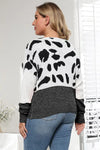 Plus Size Leopard Round Neck Long Sleeve Sweater - Pullover