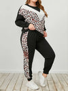Plus Size Leopard Sweatshirt and Sweatpants Set - 1XL