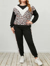 Plus Size Leopard Sweatshirt and Sweatpants Set - Jogger
