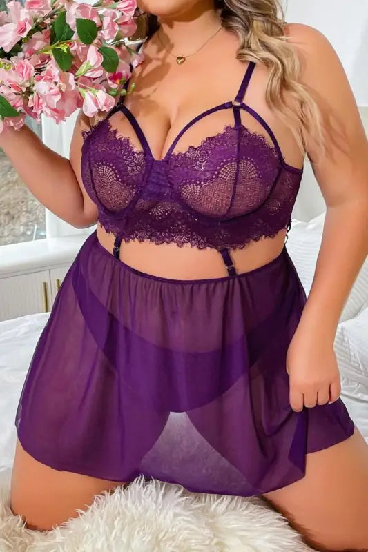 Plus Size Mesh Underwire Babydoll(with panty) - Babydolls