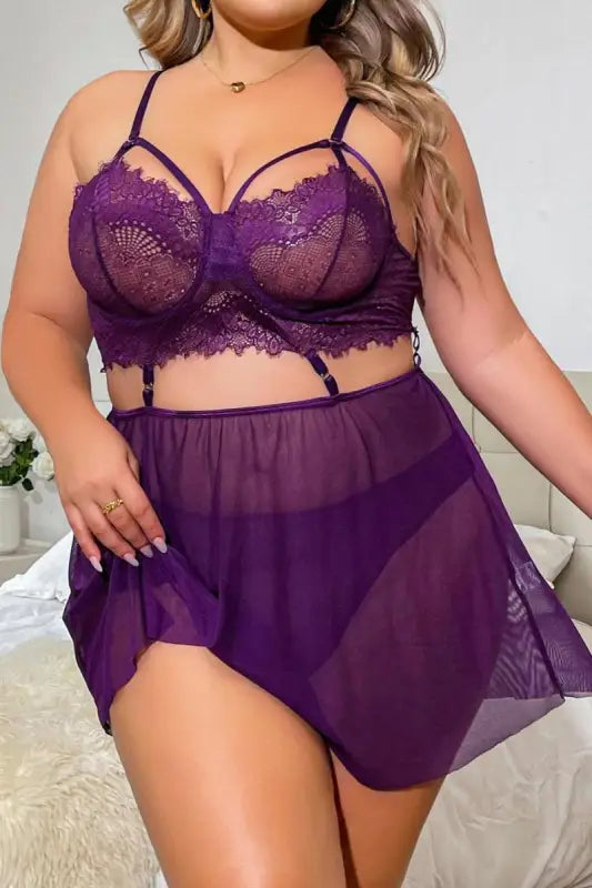 Plus Size Mesh Underwire Babydoll(with panty) - Babydolls