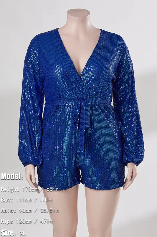 Plus Size Miss Right Sequin V-Neck Romper With Belt