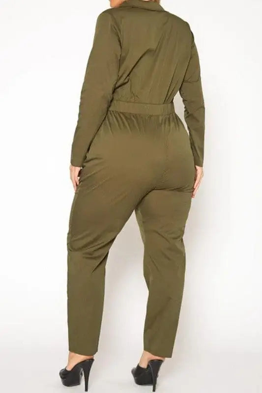 Plus Size Olive Cargo Jumpsuit - Jumpsuits