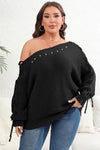 Plus Size One Shoulder Beaded Sweater - 1XL / Black