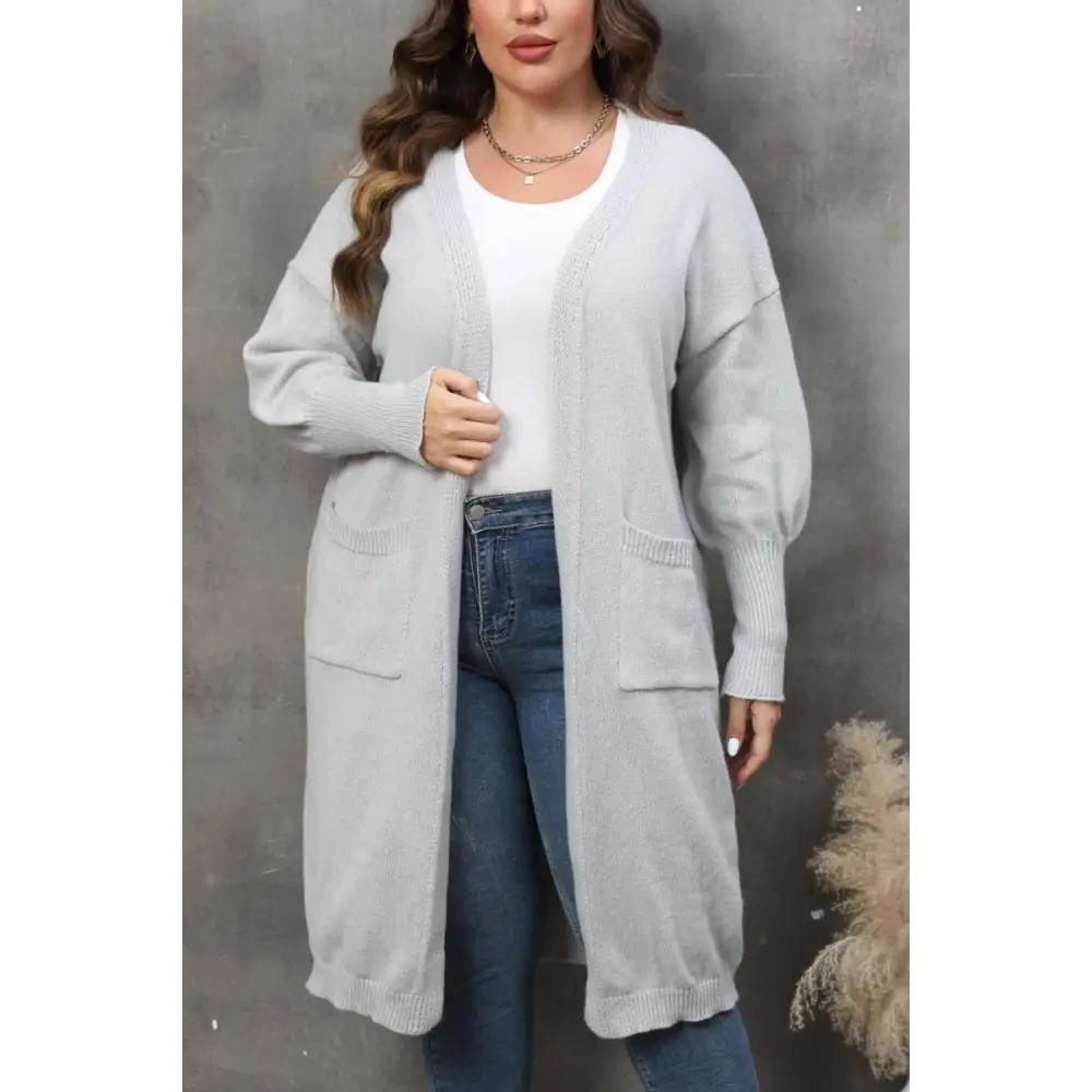 Plus Size Open Cardigan Sweater - XL / Gray - Long Cardigans
