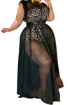 Plus Size Playsuit and Fuzzy Sleeve Netted Maxi Dress Set