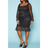 Plus Size Polka Dot Mesh Midi Dress - 1XL / Black - Dresses