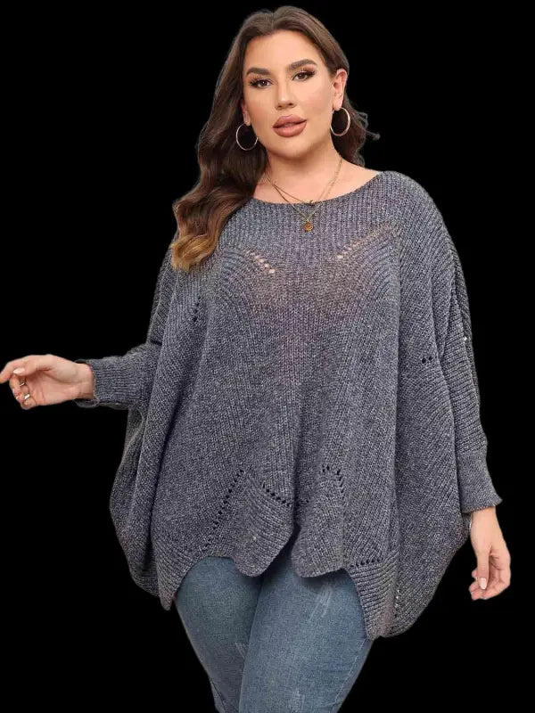 Plus Size Round Neck Batwing Sleeve Sweater - 1XL