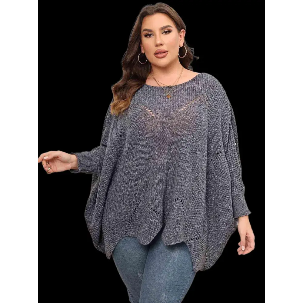 Plus Size Round Neck Batwing Sleeve Sweater - 1XL