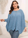 Plus Size Round Neck Batwing Sleeve Sweater - 1XL / Sky