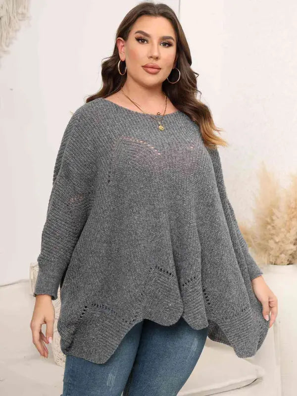Plus Size Round Neck Batwing Sleeve Sweater - Pullover