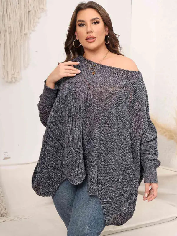 Plus Size Round Neck Batwing Sleeve Sweater - Pullover