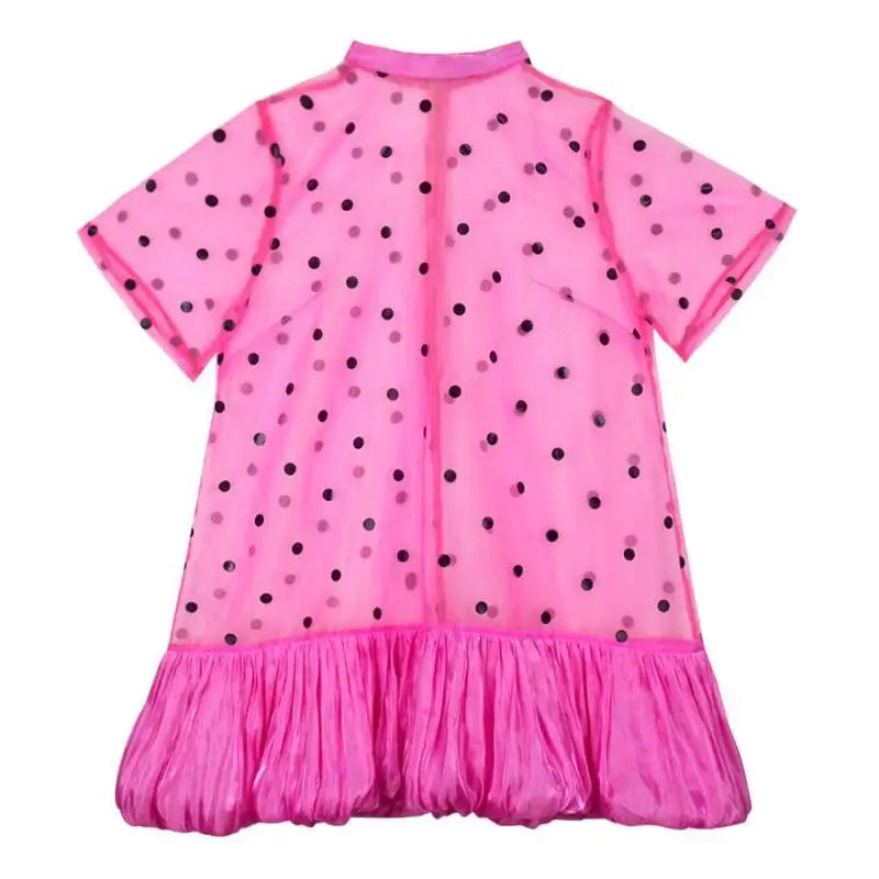 Plus Size Sheer Mesh Polka Dot Baby Doll Mini Dress