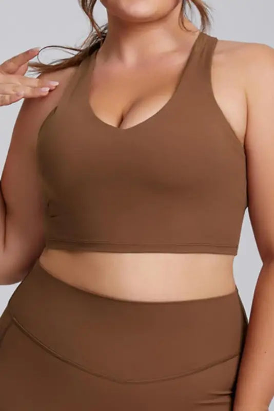 Plus Size Sleeveless Back Y-Strap Sports Bra - XL / Mocha