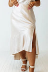 Plus Size Slit Ruffled Satin Midi Skirt - 1XL / Ivory