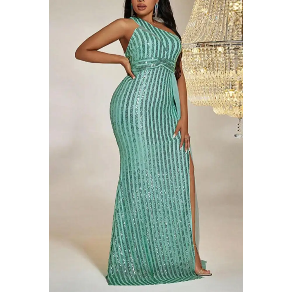 Plus Size So Divine Green Stripe Side Sash Maxi Dress