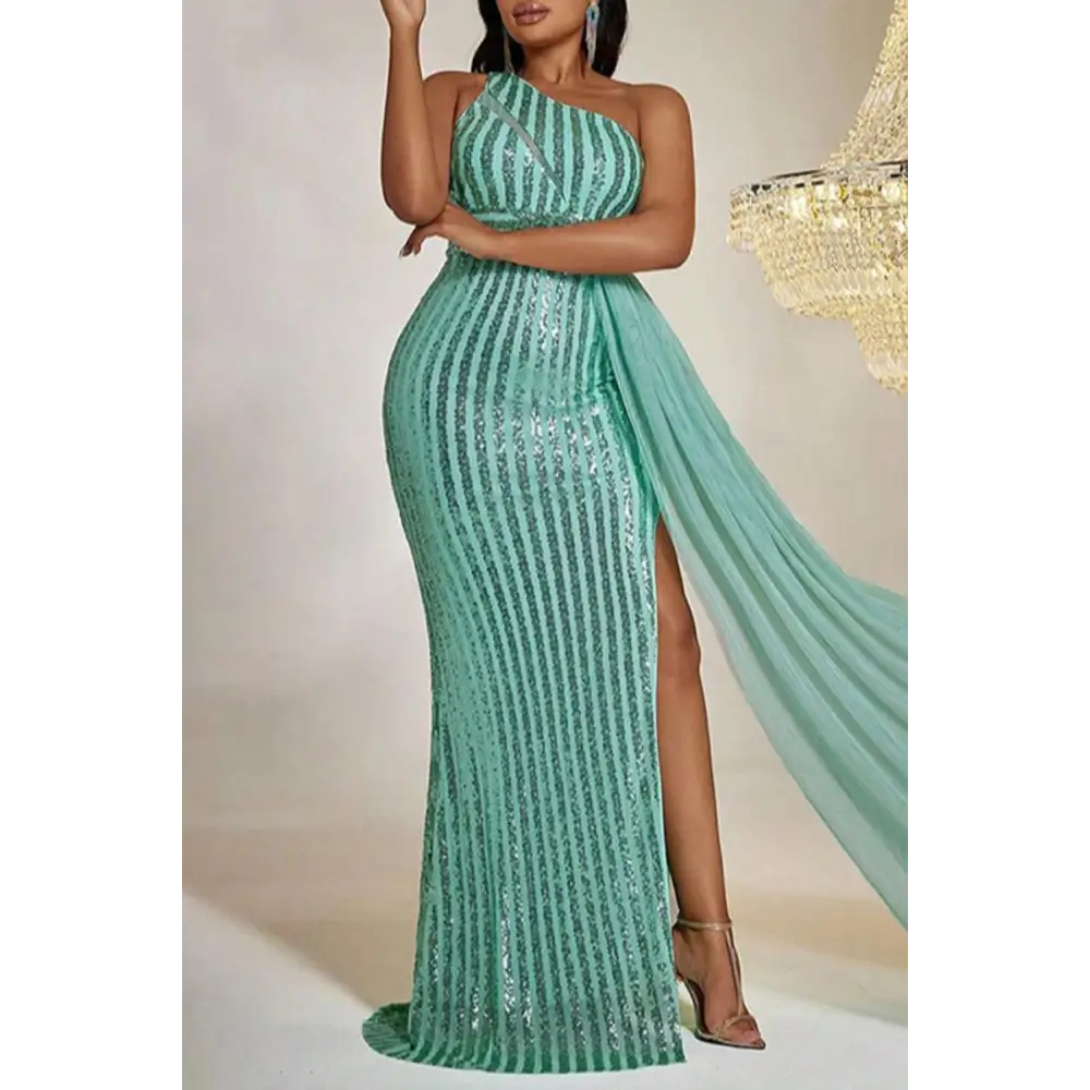 Plus Size So Divine Green Stripe Side Sash Maxi Dress - XL