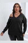 Plus Size Strap Cutout V-Neck Sweater - 1XL / Black