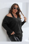 Plus Size Strap Cutout V-Neck Sweater - Pullover Sweaters