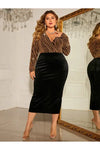 Plus Size Surplice Neck Long Sleeve Slit Dress - Midi