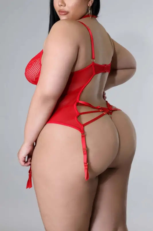 Plus Size The Only One Mesh Lace Gartered Strappy Teddy