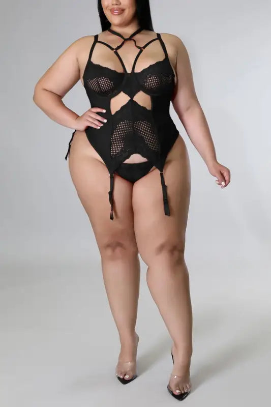 Plus Size The Only One Mesh Lace Gartered Strappy Teddy