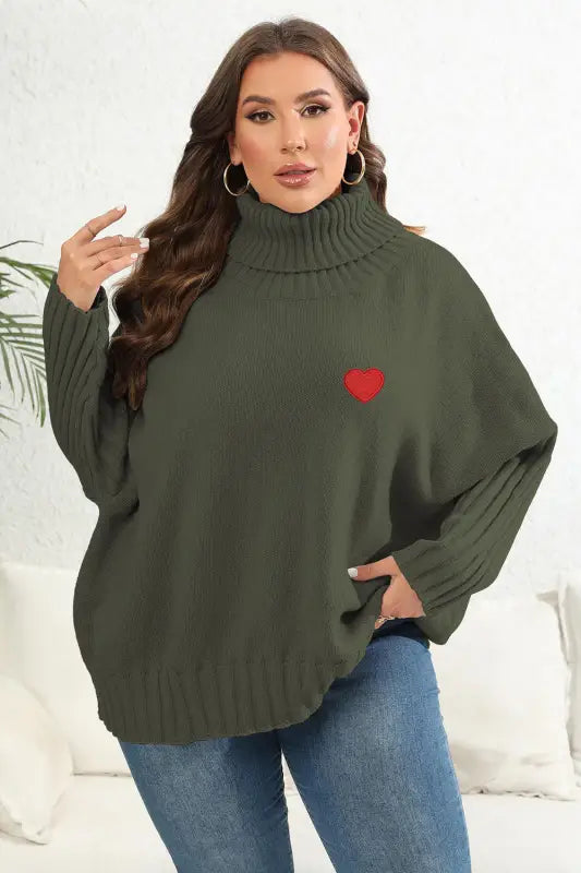 Plus Size Turtle Neck Long Sleeve Sweater - XL / Army Green