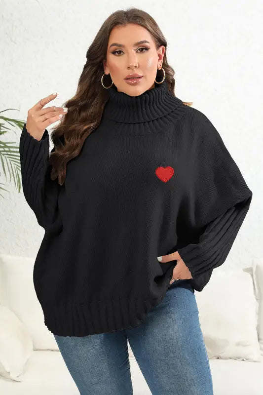 Plus Size Turtle Neck Long Sleeve Sweater - XL / Black