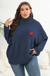 Plus Size Turtle Neck Long Sleeve Sweater - XL / Navy Blue