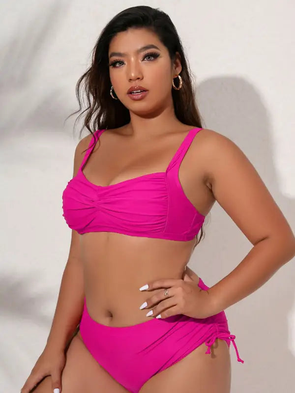 Plus Size Twist Front Tied Bikini Set - Bikinis