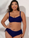 Plus Size Twist Front Tied Bikini Set - L / Navy Blue