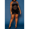 Plus Size Velvet Mesh Contrast Bodycon Mini Dress - 1XL