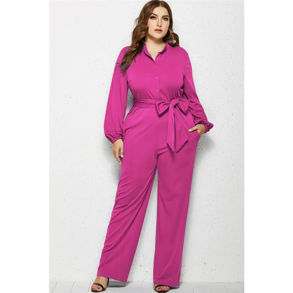 Plus Size Wide Leg Single breasted Jumpsuit (with belt) 2XL