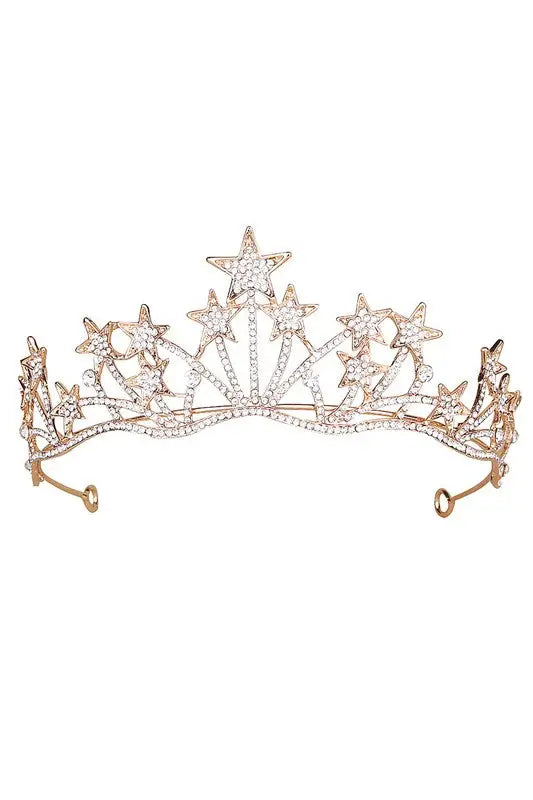 Pointed Star Rhinestone Headband Crown - Gold - Headbands