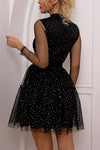 Polka Dot Rhinestone Embellished Mini Dress - Dresses