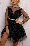 Polka Dot Rhinestone Embellished Mini Dress - XS / Black